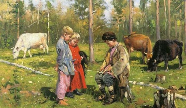 Обязанности крестьянских детей в старину (4 фото)